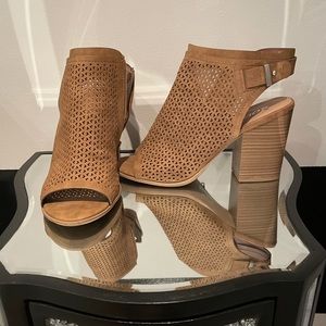 Brown Peep Toe Heeled Sling Backs